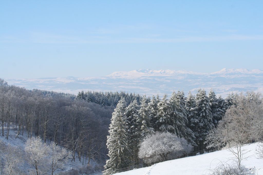 Monts d'Auvergne enneigés depuis Goulapie